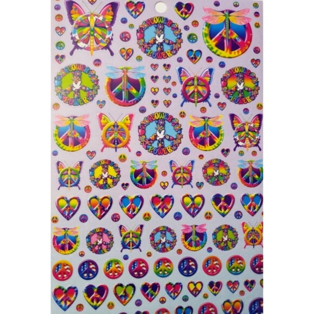Lisa Frank S1388 Flower Power Butterflies Peace Jumbo Large Sticker Sheet